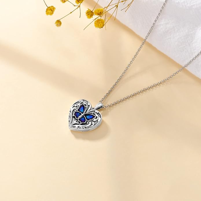 SOULMEET Personalized Silver Locket Necklace That Holds Pictures Photo Keep Someone Near to You, Memorial Custom Lockets Necklaces Letters Engraving for His Her