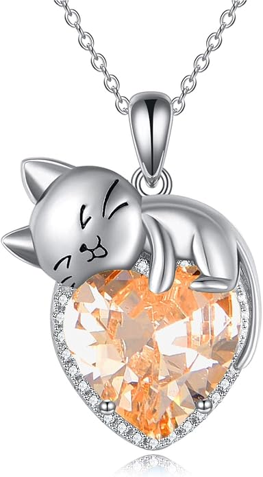 Cat Necklace Sterling Silver Cat Zircon Pendant Gothic Jewelry for Women Animal Lovers Gifts
