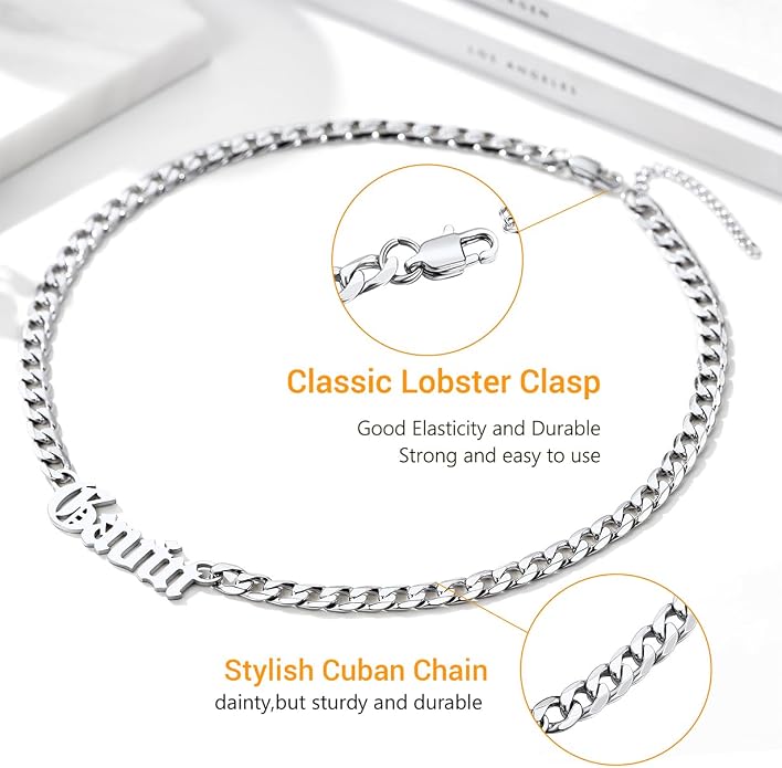 U7 Custom Name Necklaces for Women,Gold Plated/Steel/Black Nameplated Pendant Mothers Day Gift for Her Mother Family,Extendable Cuban/Rolo Chain,Gift Box Included