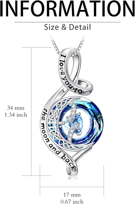 OCJ Birthstone Necklace for Women 925 Sterling Silver Moon and Star Pendant Infinity Celtic Moon Crystal Jewelry Anniversary Birthday Christmas Gift for Her Wife Girlfriend Mom Daughter