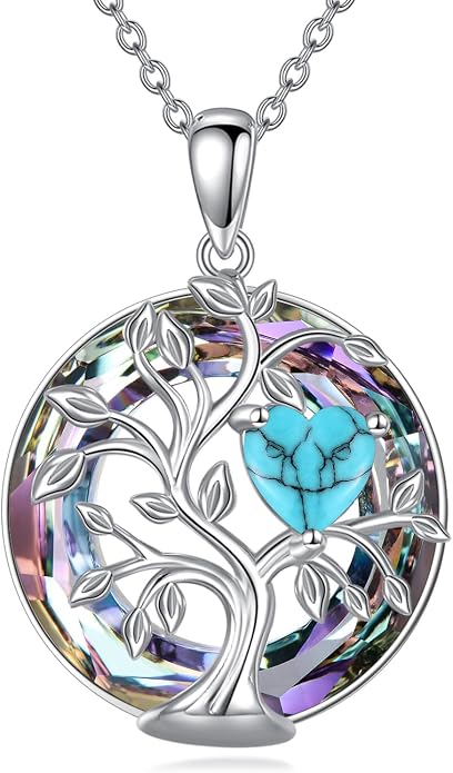 Tree Of Life Birthstone Necklace 925 Sterling Silver Crystal Family Tree Pendant Necklaces Heart Birthstone Jewelry For Women Female Anniversary Birthday Gifts