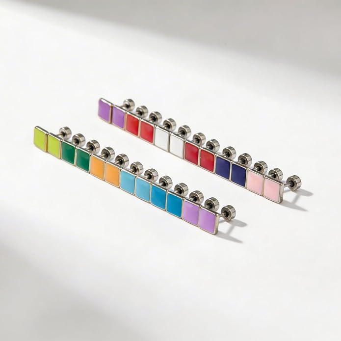 JMLOON 12 Pairs Enamel Flat Back Stud Earrings Surgical Stainless Steel Round Heart Star Square Hexagon Screw Back Stud Earrings