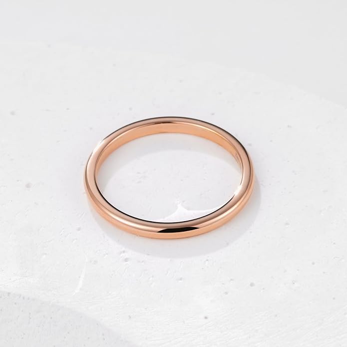 King Will Men's Women's Tungsten Carbide Ring 24k Gold Plated Rose Gold Plated Domed Polished Finish Wedding Band