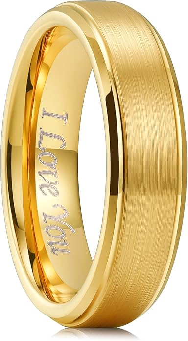 King Will Tungsten Carbide Wedding Band for Men Women-4/6/8mm Width 14K Gold Plated Tungsten Wedding Ring Matte Brushed & High Polished Style Comfort Fit Wedding Band Size 6-14