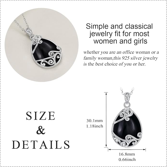YAFEINI 925 Sterling Silver Moonstone Necklace Filigree Teardrop Pendant Necklace Jewelry for Women Girls