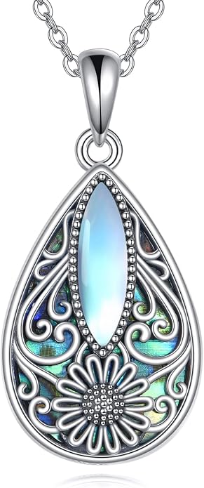 ONEFINITY Filigree Moonstone Necklace 925 Sterling Silver Bohemian Irish Celtic Necklace Abalone Shell Filigree Jewelry Gifts For Women
