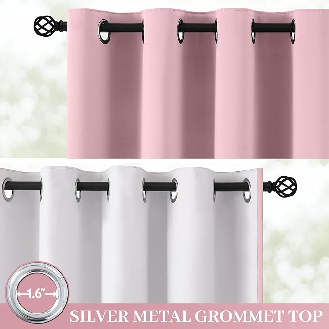 Yakamok Pink 100% Blackout Curtains 84 Inches Long for Bedroom 40" Wide | Blackout Curtain Panels for Bedroom, 2 Thick Layers Grommet Top Thermal Insulated Drapes with White Back for Living Room
