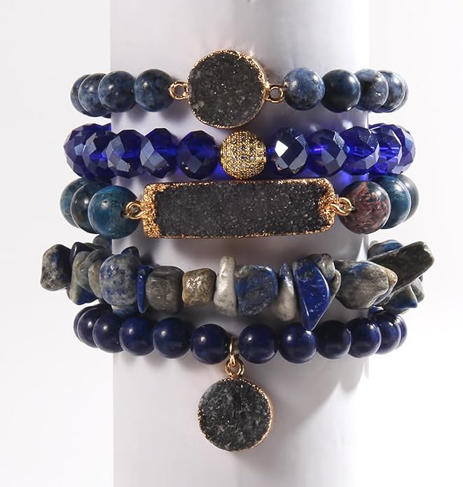 Yomisa 5PCS 6PCS Natural Boho Beaded Bracelets/Bangle for Women Men,Healing Turquoise Jasper Agate Crystal Gemstone Stone Chakra Multilayer Wrap Bohemian Handmade Jewelry Beads Stretch Bracelet Set