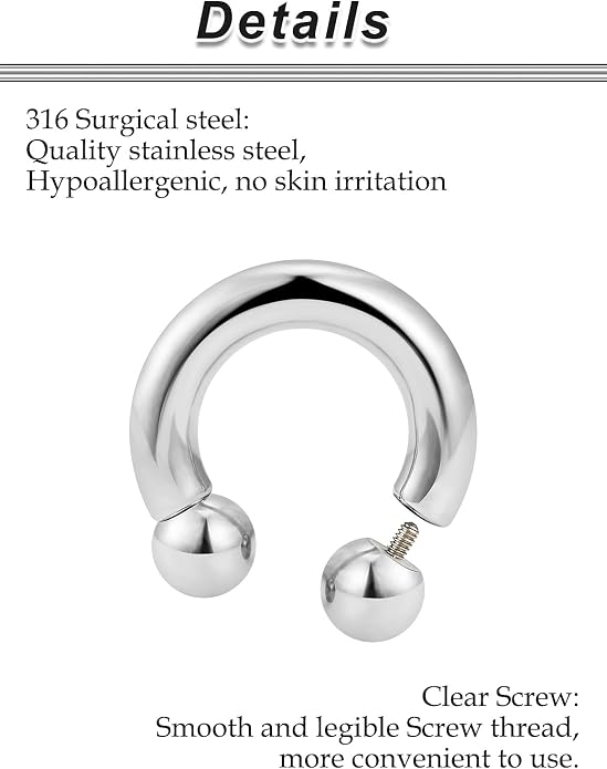 20G-00G Septum Rings Ear Gauges Earrings Stretching Kit 316L Surgical Steel Horseshoe Septum Pa Piercing Jewelry for Women 10mm 12mm 14mm 16mm