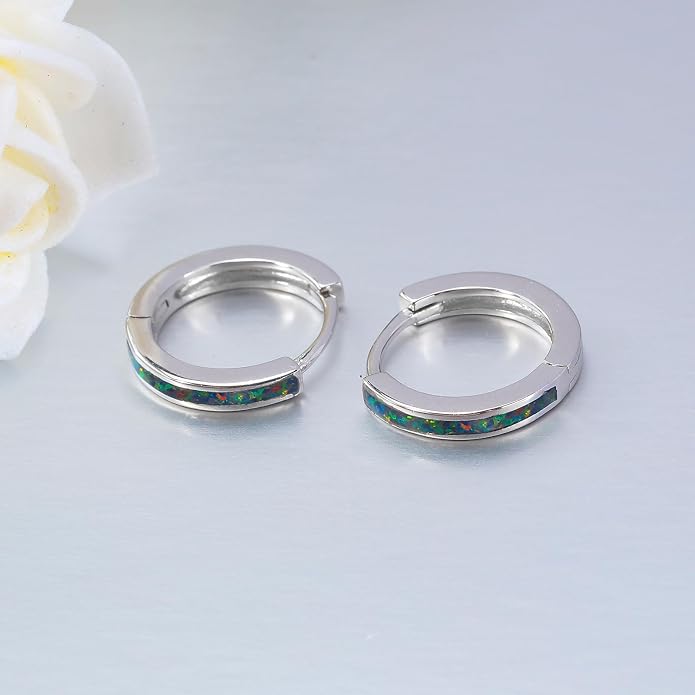 CiNily Sterling Silver Hoop Earrings, Tiny Opal Hoop Earrings for Women Small Huggie Earrings Lightweight Dainty Mini Hoops Hypoallergenic Jewelry Cartilage Piercing Hoop Earrings 12mm