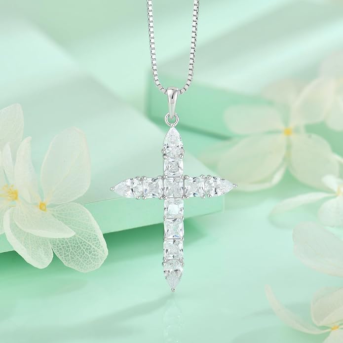 STARCHENIE 925 Sterling Silver Cross Necklace for Women Birthstone Jewelry | 925 Sterling Silver Crucifix Pendant, Birthstone Jewelry, Christian Religious Gift for Her