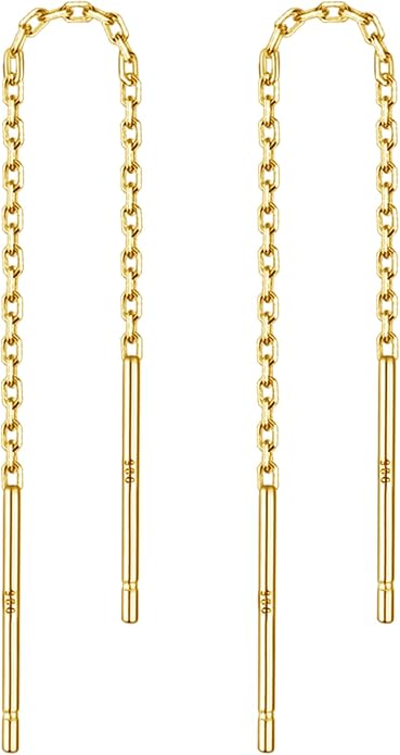 2 Pairs S925 Sterling Silver Chain Threader Earrings For Women Bar Wrap Threader Dangle Drop Earrings Lightweight Minimalist Hypoallergenic Earrings Anniversary Jewelry