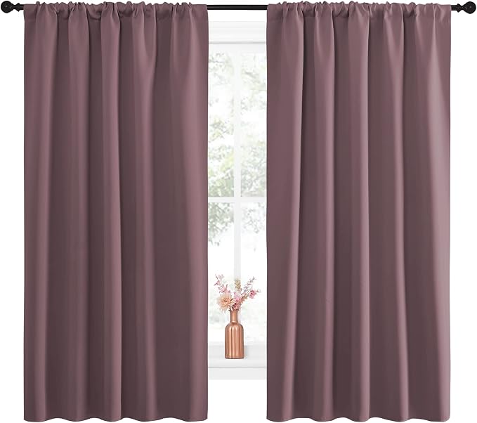 NICETOWN Blackout Curtains for Living Curtains, Room Darkening Curtains & Drapes for Kids Bedroom, Home Decoration Draperies (Dry Rose, 52" x 63", 2 PCs)