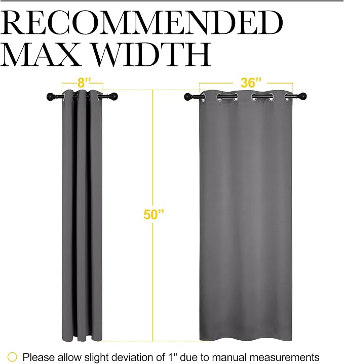 NICETOWN Bedroom Curtains Blackout Drapery Panels, Three Pass Microfiber Thermal Insulated Solid Ring Top Blackout Window Curtains/Drapes (Two Panels, 42 x 50 inches, Gray)