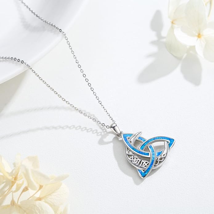 CHENGHONG Celtic Moon Necklace for Women 925 Sterling Silver Celtic Knot Moonstone Pendant Necklace Crescent Irish Necklaces Celtics Jewelry Gift for Women Men