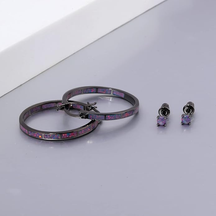 CiNily Opal Hoop Earrings,Women Jewelry Rhodium Plated/Rose Gold or Yellow Gold Plated Gemstone Big Hoop Earrings 32mm