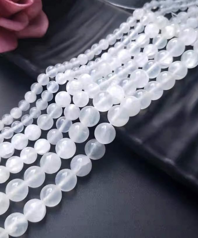 ABCGEMS High-Flash Satin-Spar Selenite Beads from Morocco with a Luminous, Silky Glow (Beyond The Basic Plain White Selenite) Healing Energy Smooth Round 12mm