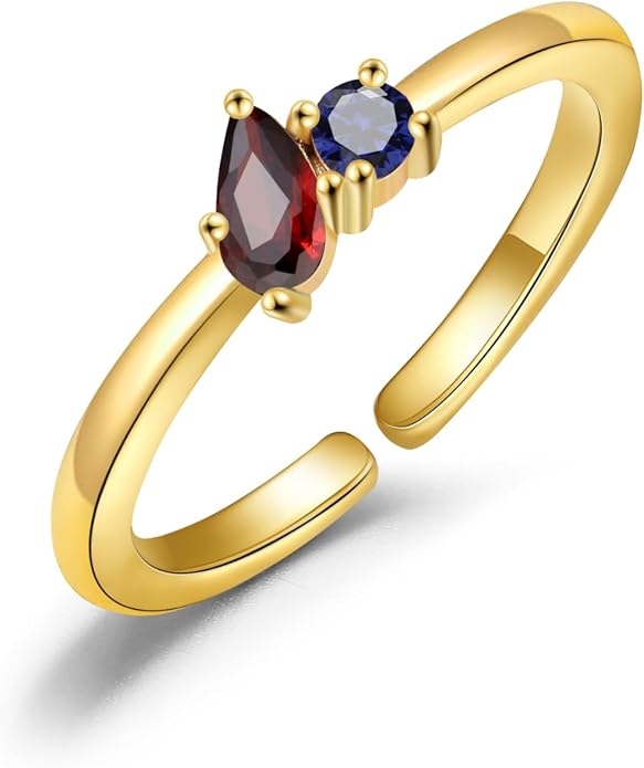 JSJOY Birthstone Rings for Women Dainty Emerald Blue Ring Birthday Gifts for Mom Her Gemstones CZ Ring for Teens Gold Rings That Don't Tarnish Adjustable Ring Jewelry Gifts