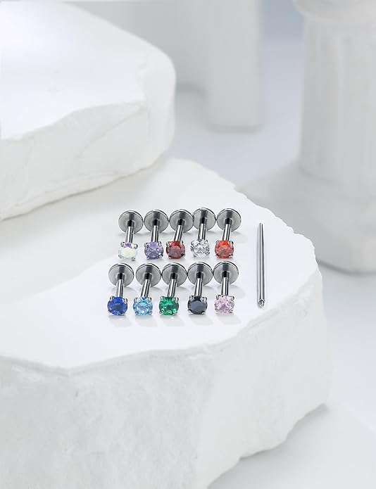 20G 18G 16G Astm F136 Titanium Internal Thread Flat Back Earrings Nose Studs Tragus Helix Conch Cartilage Lobe Earrings Medusa Labret Snake Bite Monroe Lip Ring Piercing Jewelry For Women Men