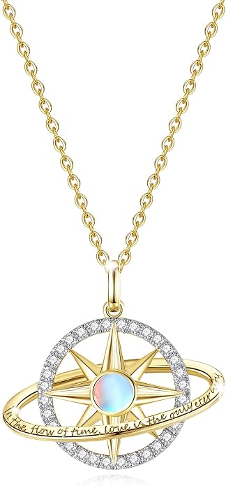 FANCIME Stellar Promise Birthstone Necklace for Women White Gold Plated Sterling Silver Planet Star Pendant Fine Jewelry Anniversary Birthday Mothers Day Gifts for Women Wife Friend Her