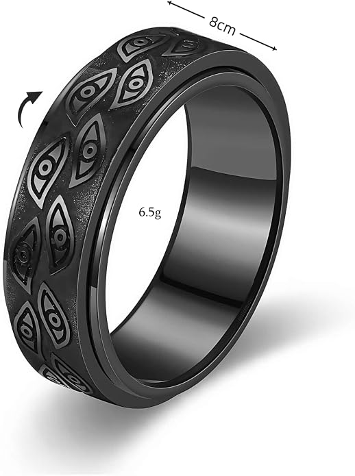 Stainless Steel Evil Eye Spinner Fidget Rings,Gothic Engraved Eye of God Rotatable Vintage Carved Biker Band Anxiety Ring For Men Women Punk Motorcycle Ring Jewelry,Size 6-12