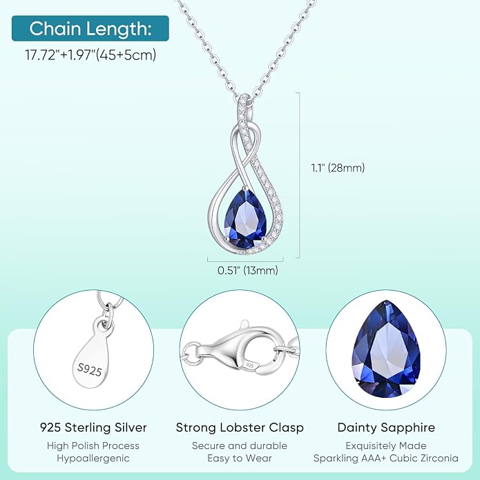 Birthstone Necklaces for Women Mothers - 925 Sterling Silver Dainty Infinity Cubic Zirconia Pendant Necklace Anniversary Birthday Christmas Gifts for Her Wife Mom Lady Daughter, Adjustable Chain