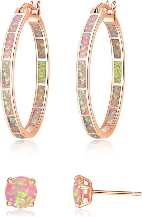 CiNily Opal Hoop Earrings,Women Jewelry Rhodium Plated/Rose Gold or Yellow Gold Plated Gemstone Big Hoop Earrings 32mm