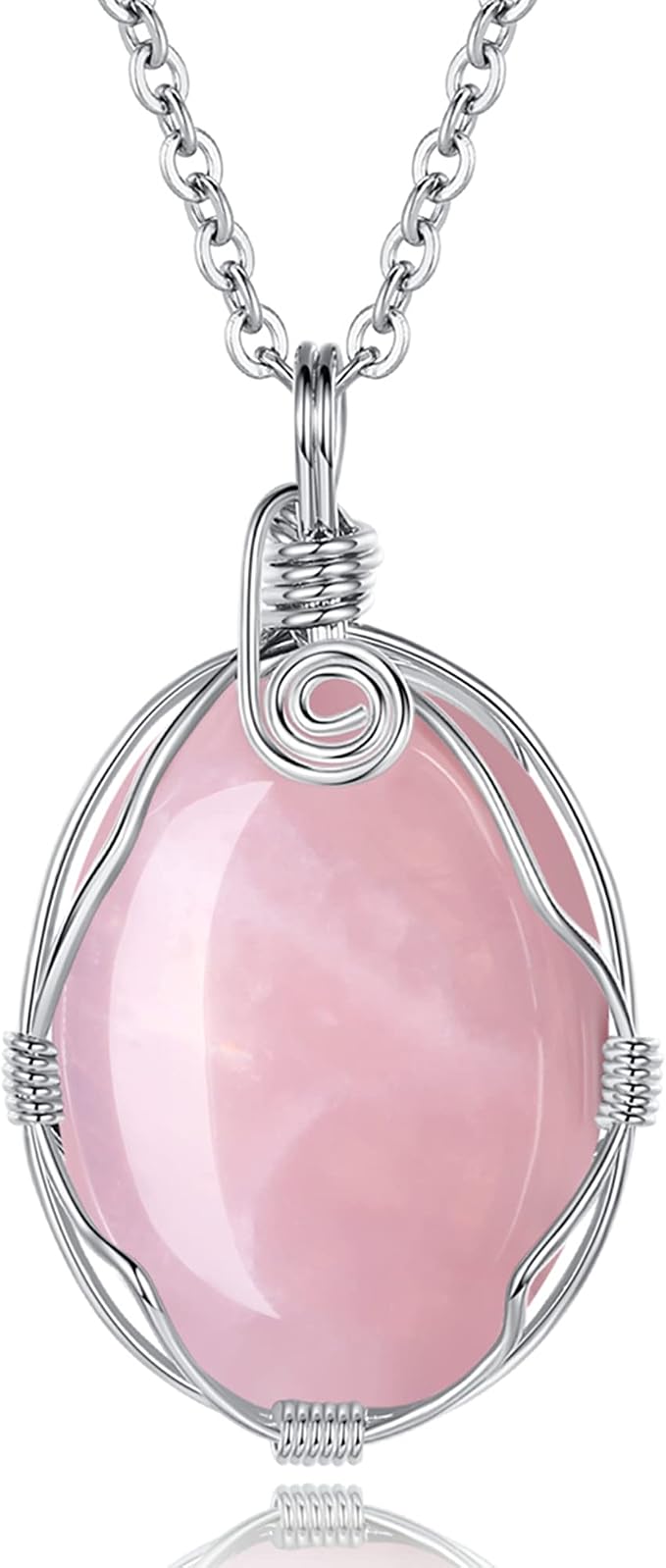 XIANNVXI Healing Crystal Necklace Wire Wrapped Oval Stone Gemstone Pendant Necklaces Natural Spiritual Reiki Witchcraft Quartz Jewelry for Women
