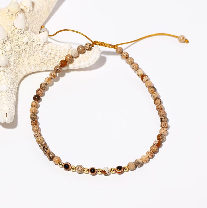 Evil Eye Ankle Bracelets for Women Beads Anklets Beach Accessiory Gemstone Healing Crystal Adjustable