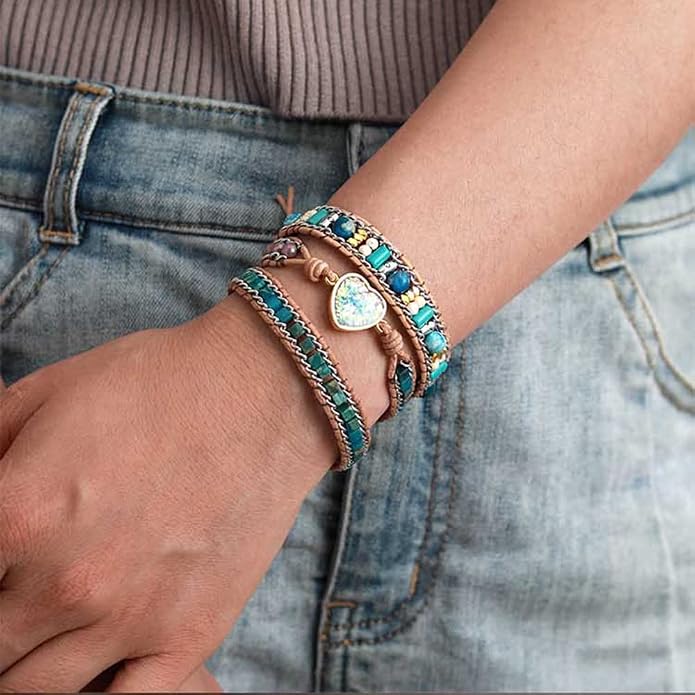 Women Wrap Bracelet Boho Natural Jasper Crystal Stone Beads Strand Bracelets