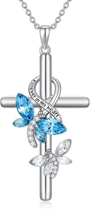 Cross Necklace for Women 925 Sterling Silver I Love You Necklace Religious Jewelry with Gift Box for Mother Daughter