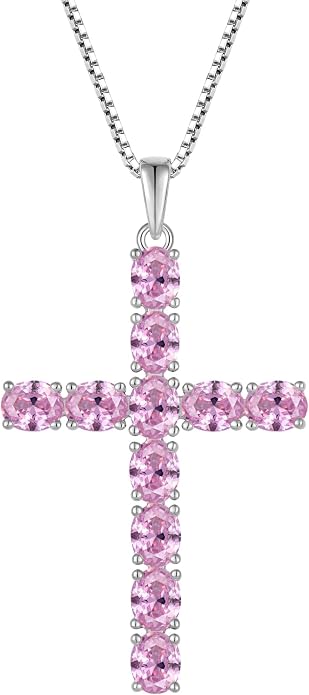 925 Sterling Silver Cross Necklace for Women Men Christian Jesus Faith Birthstone Cross Crucifix Pendant Necklaces