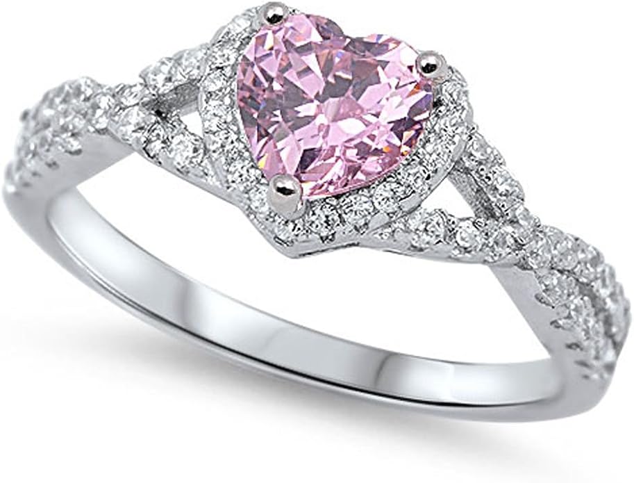 CHOOSE YOUR COLOR Sterling Silver Heart Halo Promise Ring