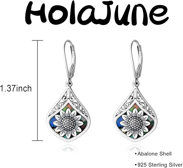 Sterling Silver Abalone Shell Filigree Dangle Drop Earrings Bohemia Jewelry Gift for Women Mother Mom