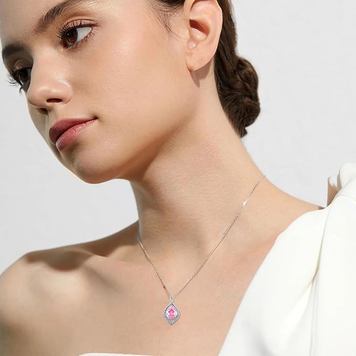 PELOVNY Celtic Knot Necklaces for Women 925 Sterling Silver Gemstone/Birthstone Teardrop Infinity Necklace Irish Celtic Pendant Jewelry Gifts for Mom Daughter Wife