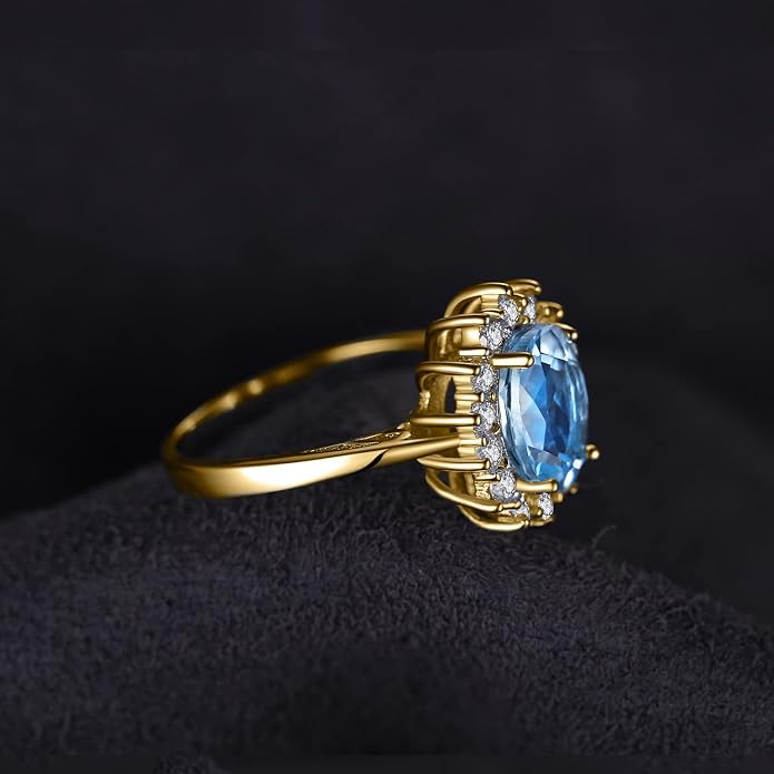 JewelryPalace Princess Diana Kate Middleton Class Gemstone Birthstone Sapphire Halo Engagement Rings for Women, Anniversary 14K White Yellow Rose Gold Plated 925 Sterling Silver Promise Rings for Her
