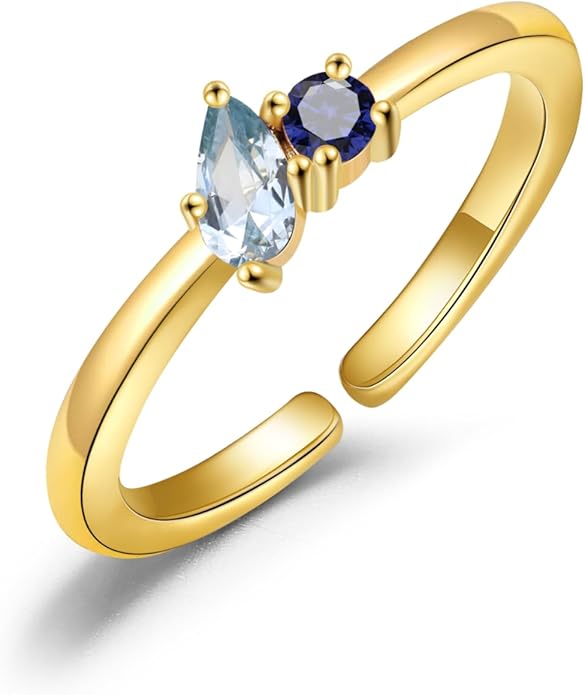 JSJOY Birthstone Rings for Women Dainty Emerald Blue Ring Birthday Gifts for Mom Her Gemstones CZ Ring for Teens Gold Rings That Don't Tarnish Adjustable Ring Jewelry Gifts