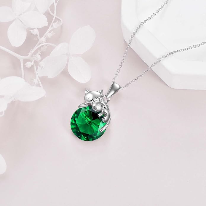Cat Necklace Sterling Silver Cat Zircon Pendant Gothic Jewelry for Women Animal Lovers Gifts