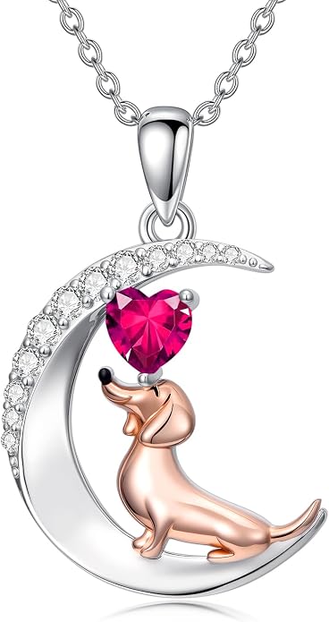 PROESS Animal Birthstone Necklace 925 Sterling Silver Otter/Axolotl/Hippo/Elephant/Dachshund/Monkey/Red Panda Pendant Necklace Animal Birthstone Jewelry Gifts for Women