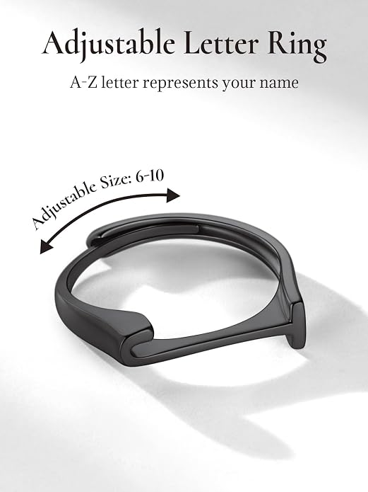 SILVERCUTE 925 Sterling Silver Initial Rings for Women,Adjustable Capital Letter Ring Hypoallergenic,Minimalist 925 Silver Rings for Mother Daughter