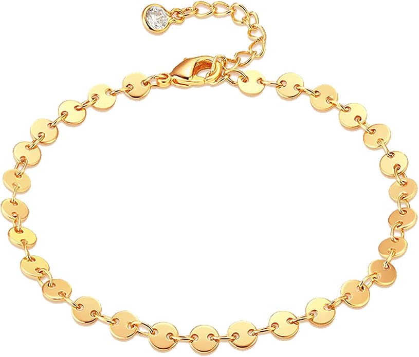 Dremmy Studios Gold Bracelet for Women 18K Gold Plated Dainty Paperclip Cubic Zirconia Disc Coin Star Cable Satellite Bead Pearl Simple Boho Minimalist Stacking Layered Link Jewelry Gift