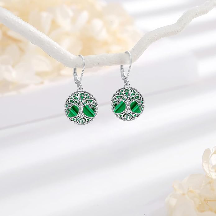 Tree of Life/Cat/Turtle/Butterfly/Flower/Celtic/Turquoise/Moonstone Dangle Earrings for Women Sterling Silver Cute Animals Drop Earrings Jewelry Gifts