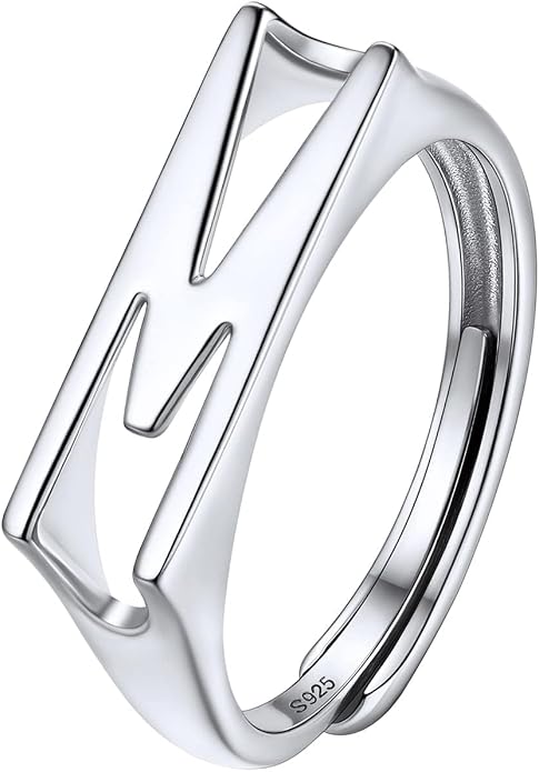 SILVERCUTE 925 Sterling Silver Initial Rings for Women,Adjustable Capital Letter Ring Hypoallergenic,Minimalist 925 Silver Rings for Mother Daughter