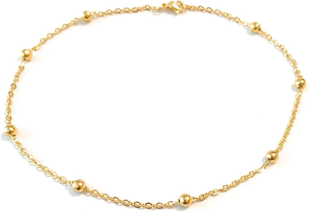 11 Inch Anklet Dainty Plated Gold Stainless Steel Ankle Bracelet Satellite Bead Chain Gift Boxed