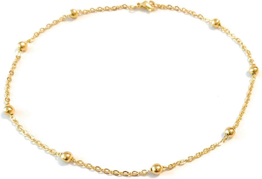 11 Inch Anklet Dainty Plated Gold Stainless Steel Ankle Bracelet Satellite Bead Chain Gift Boxed