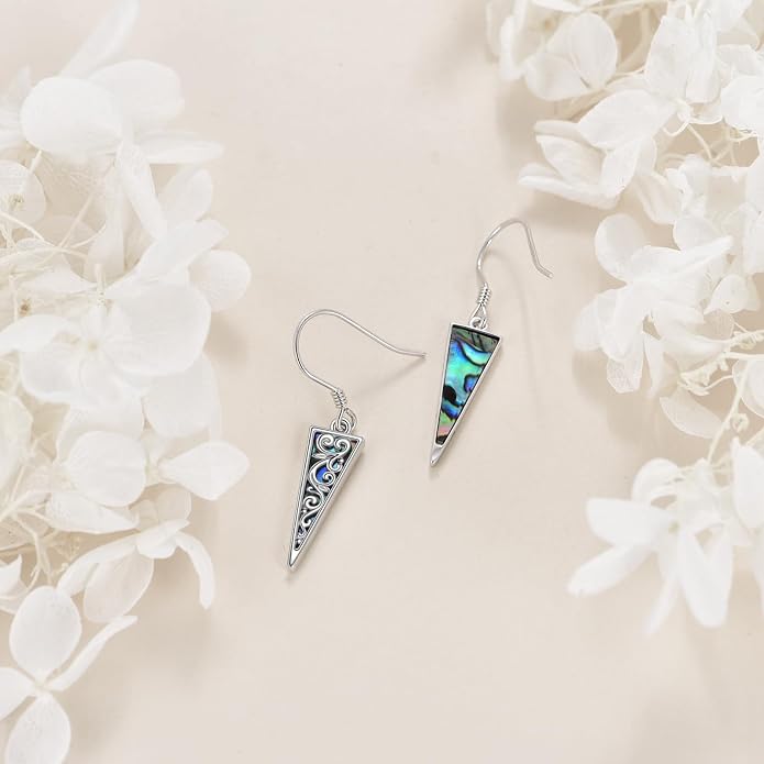 Abalone Shell Dangle Drop Earrings for Women 925 Sterling Silver Filigree Bohemian Earrings Jewelry Gift