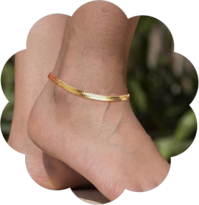 FindChic Elegant Herringbone Snake Chain Anklets/Bracelets 3MM/5MM Width Stainless Steel/18K Gold/Rose Gold Plated/Black 4 Color Options, 8.3'' 8.5'' 10.5'' Length, with Gift Box