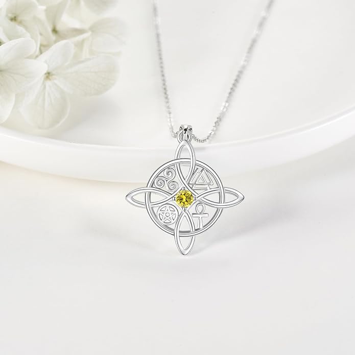 YAFEINI Sterling Silver Witches Knot Pendant Necklace - Celtic Cross Witch Jewelry Amulet Gifts for Women