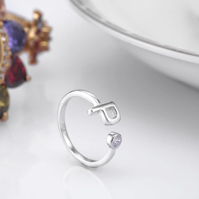 VIKI LYNN Sterling Silver Initial P Ring with Cubic Zirconia Size 4.5 Adjustable Letter Ring
