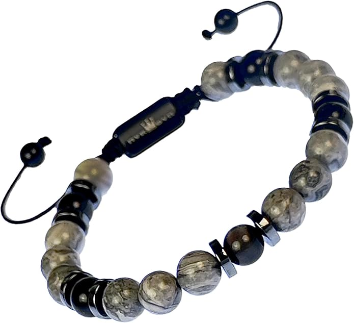 Mens Beaded Bracelet - Stone Jewelry, Black Onyx Hematite Bracelets, Mens Accessories, Adjustable